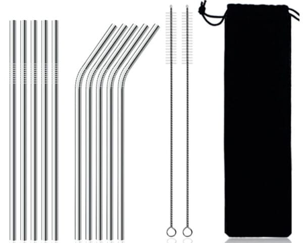 11Pcs Stainless Steel Metal Drinking Straw Reusable